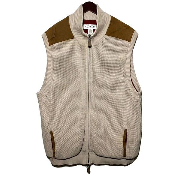 Orvis Mechanics Foul-Weather Vest Mens Sz Large Heavy Knit Sweater